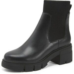 Women's Black Elastic Chelsea Boots Chunky Block Heel Platform Lug Sole